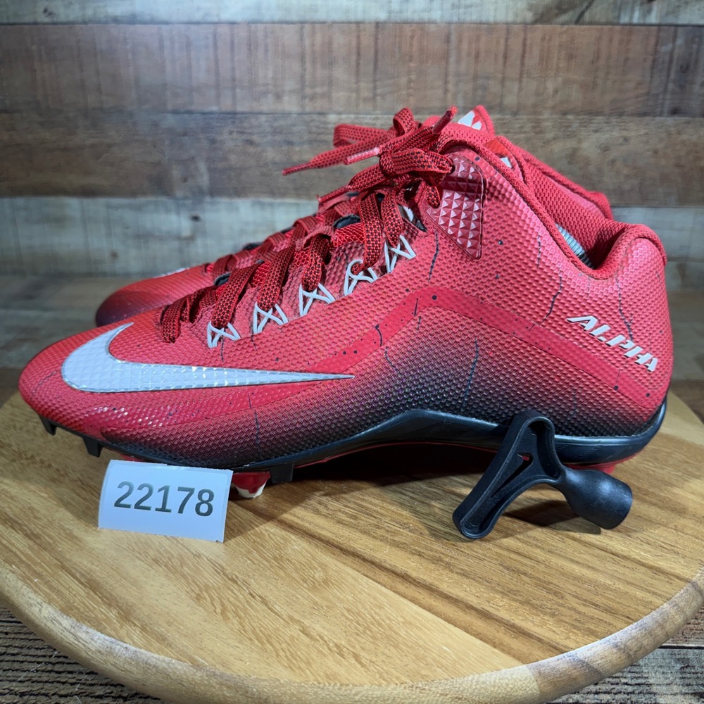 Nike Football Cleats Mens 11 Red Alpha Pro 2 Mid 705409-610 Nikeskin Athletic